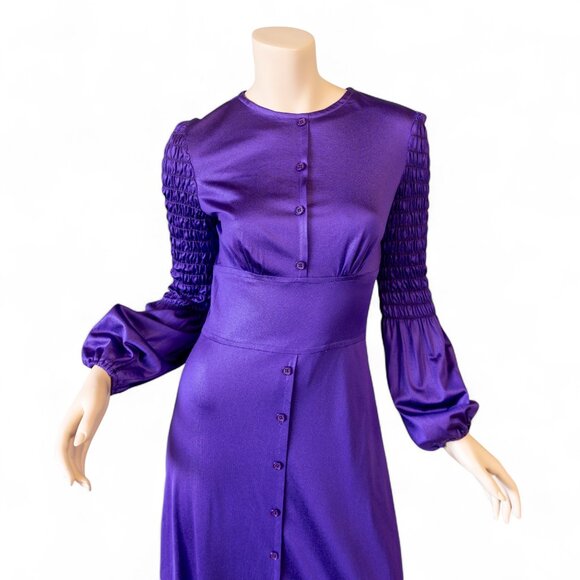 VINTAGE 70s FRANCES FORD PURPLE Maxi Dress * Made in England * Medium - Picture 6 of 17